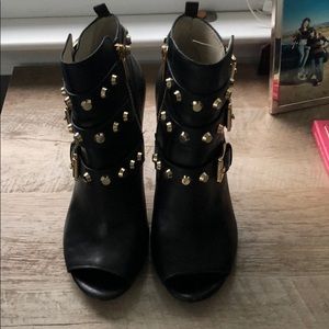 Michael Kors black leather peep toe booties